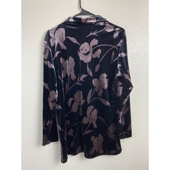 Vintage Joden Womens Velvet Floral Long Sleeve Button Up Top Size Medium Black - Picture 2 of 11